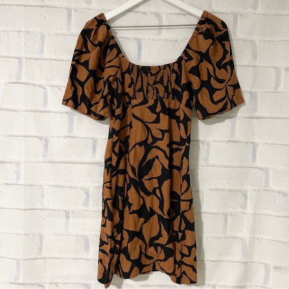 A New Day | NWOT Women's Puff Short Sleeve Dress - Brown Leaf - Picture 5 of 11